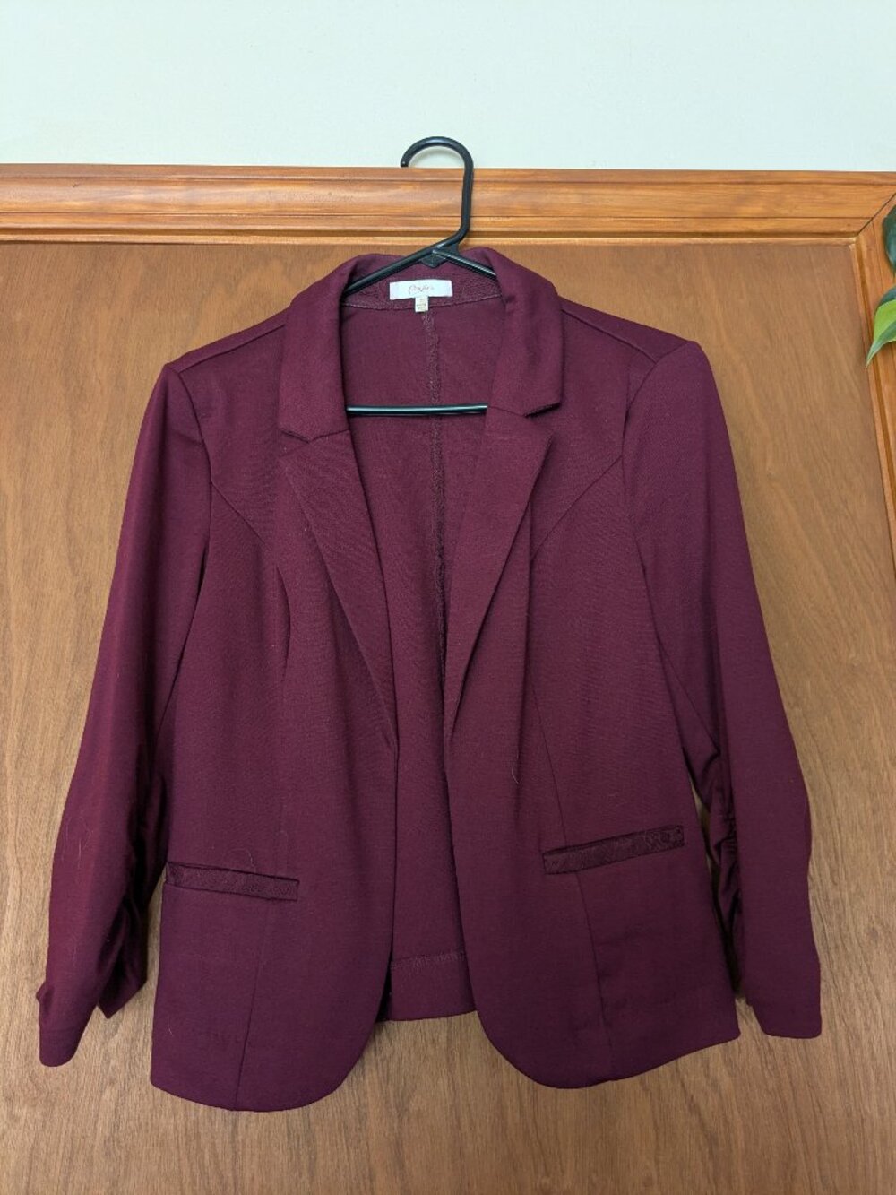 Ruched Sleeve Knit Blazer Maroon